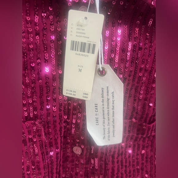 NWT new medium Anthropologie Remoe sequin button down shirt raspberry pink red - Picture 5 of 13